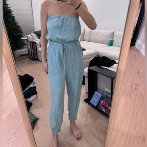 Lulu's Light Blue Strapless Jumpsuit